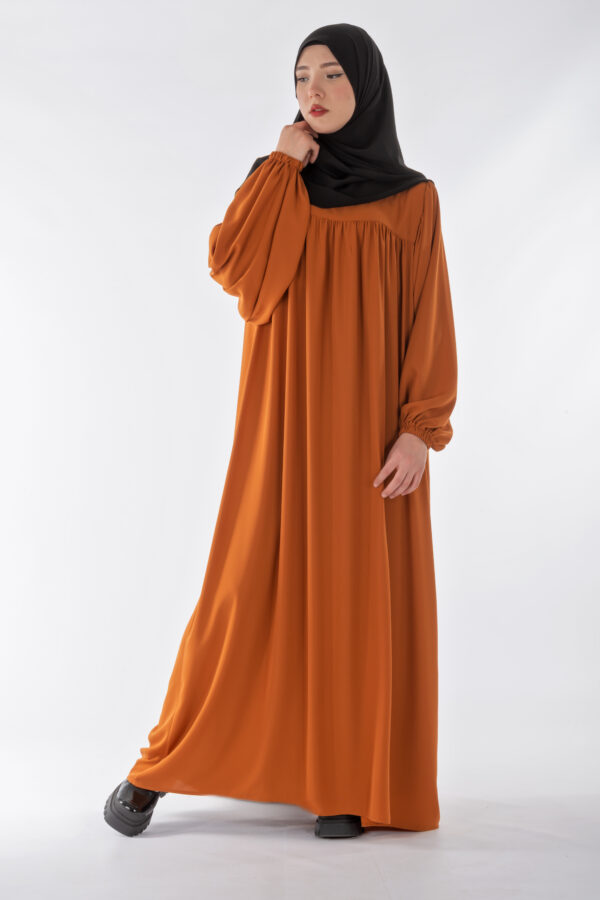 Üstten Robalı Taba Rengi Elbise