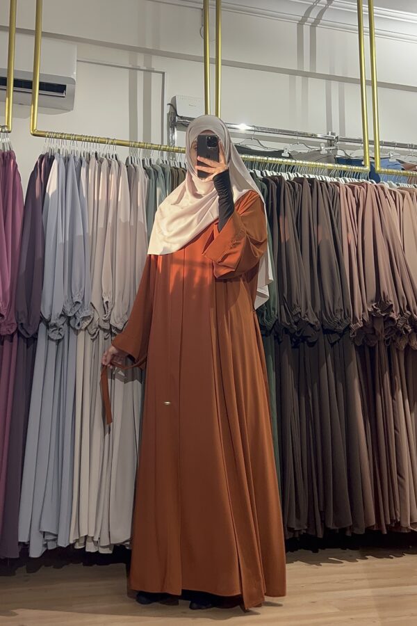 Jileli Açık Kiremit Rengi Abaya Takım