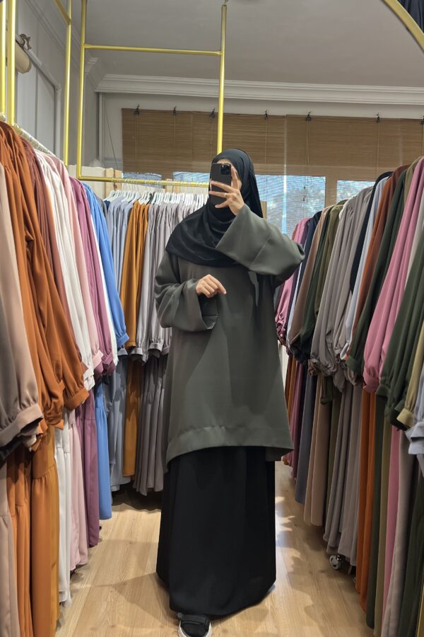 Dabıl Krep Abaya Kol Yeşil Tesettür Takım